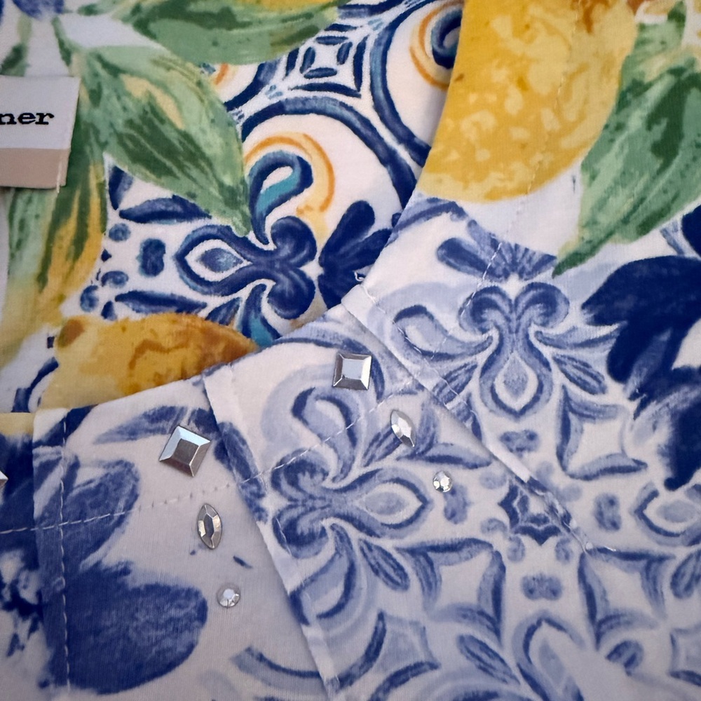 Alfred Dunner Blue and Yellow Floral Top with Gem Details, 2X NWT - Picture 3 of 4